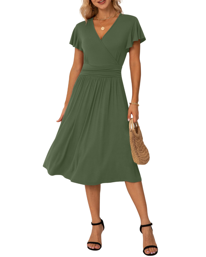 Felicity Women's Floral Wrap Dress – Short Sleeve V Neck A-Line Summer Dress