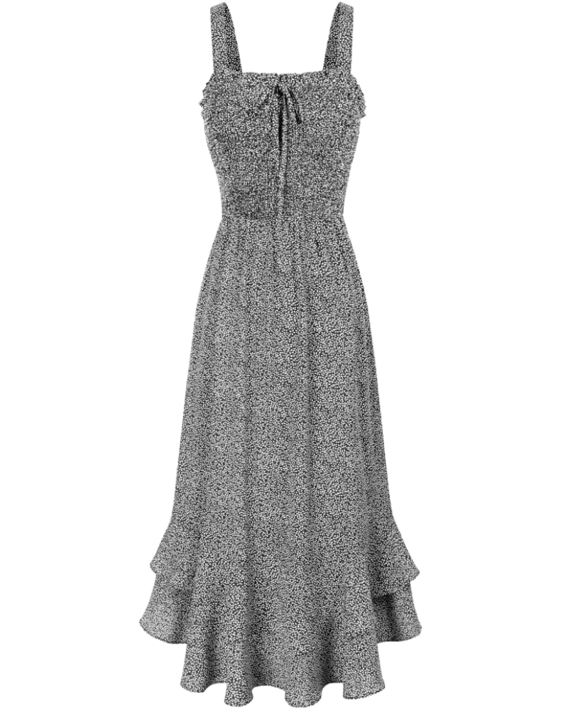 Bianca Women's Floral Chiffon Maxi Dress – Square Neck Smocked Summer Dress