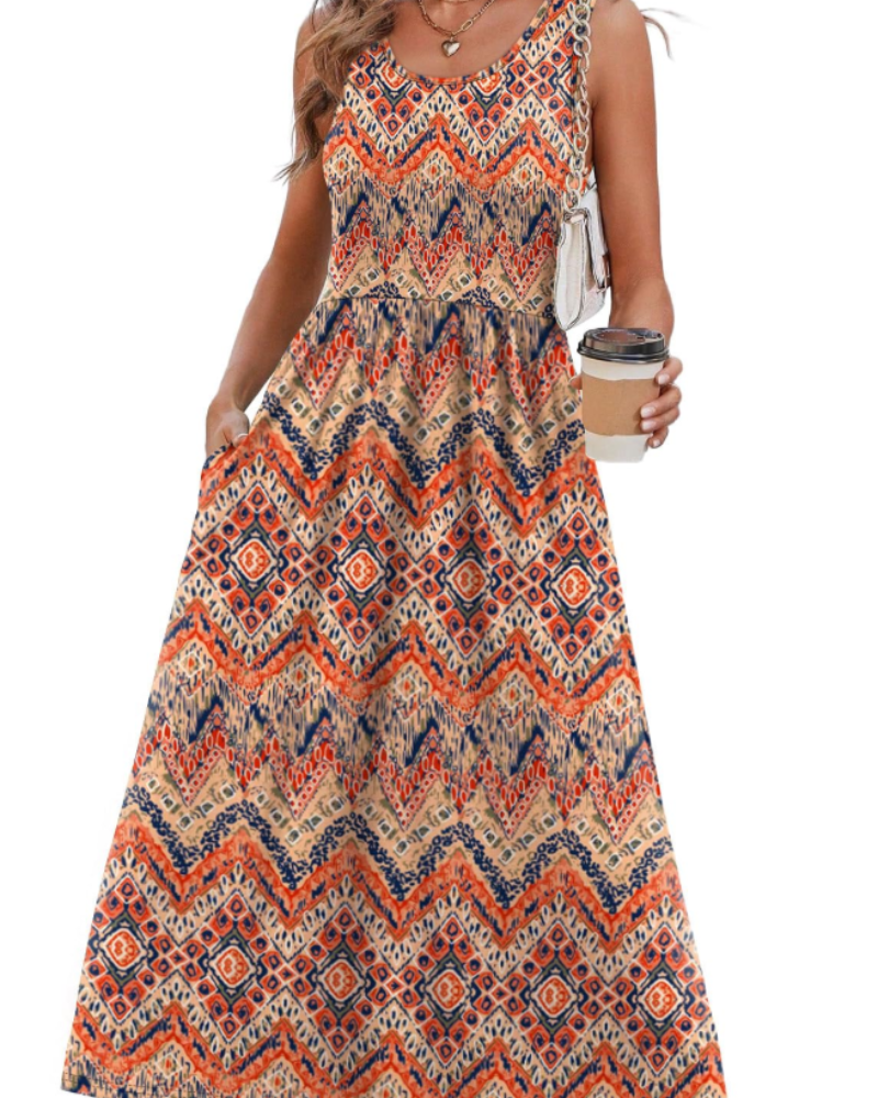 Abigail Women's Sleeveless Midi Dress – Scoop Neck A-Line Casual Summer Dress