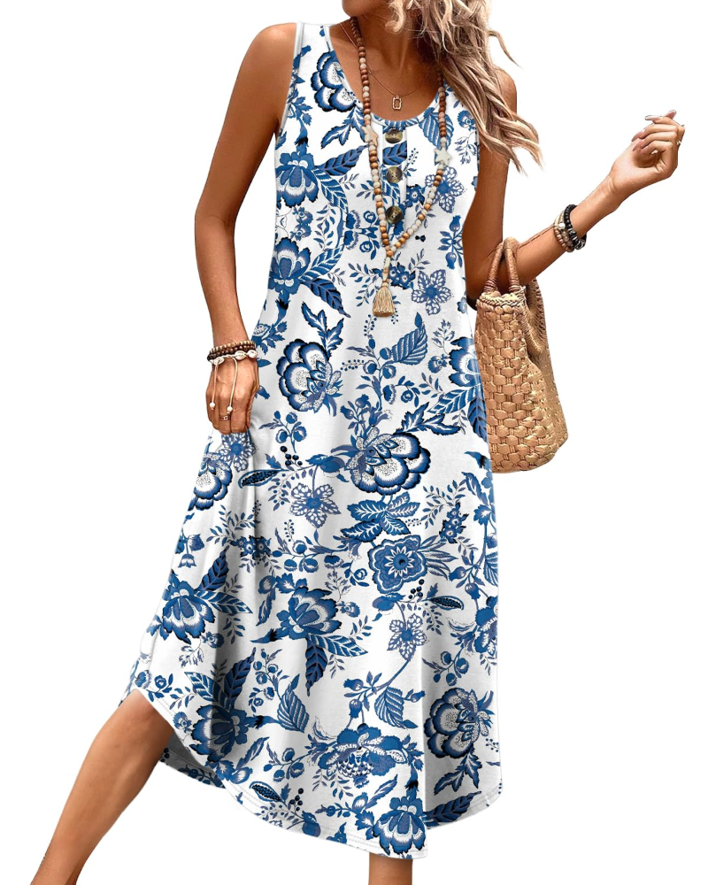 Mabel Women's Sleeveless Midi Dress – Button Front Dress with Pockets