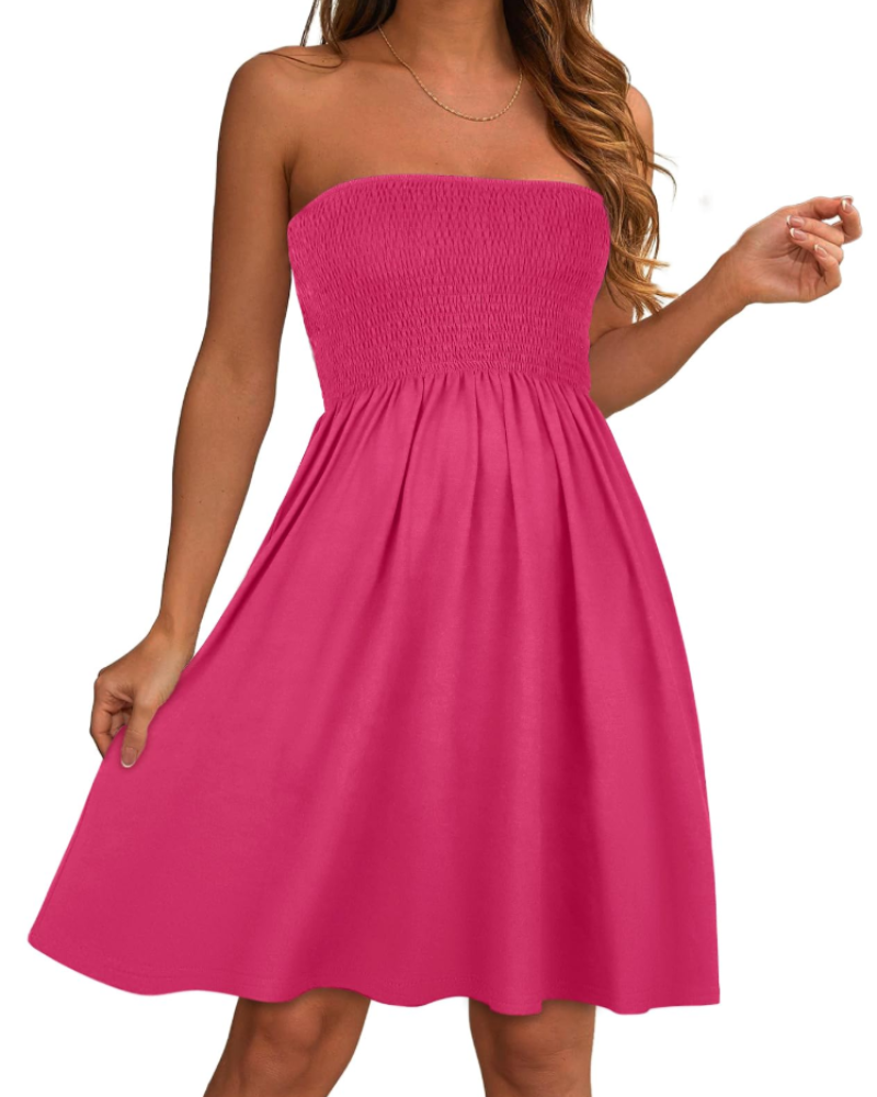 Cora Women's Strapless Sundress – Bandeau A-Line Mini Casual Summer Dress