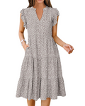 Natalie Women's Ruffle Sleeve Midi Dress – V Neck Tiered Boho Casual Dress