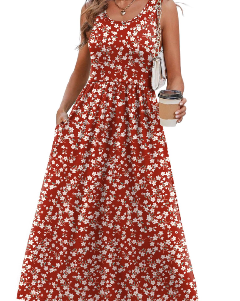 Morgan Women's Sleeveless Midi Dress – Scoop Neck A Line Summer Casual Dress