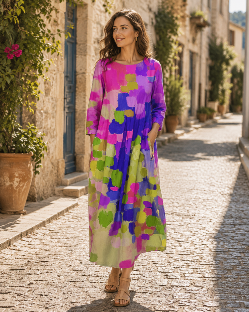 Emmeline Women's Floral Cotton Dress – 100% Cotton A-Line Summer Midi Dress