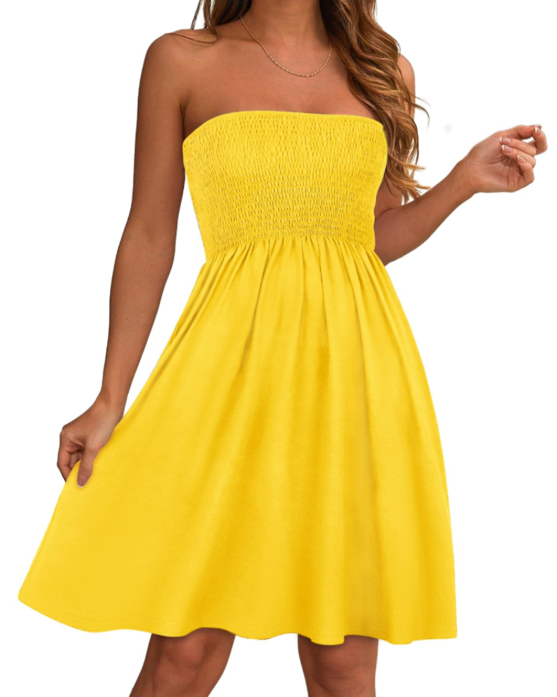 Cora Women's Strapless Sundress – Bandeau A-Line Mini Casual Summer Dress