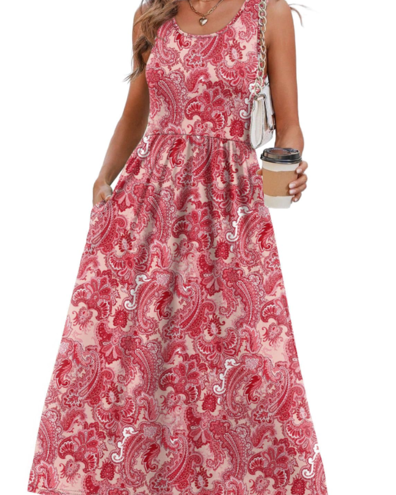 Morgan Women's Sleeveless Midi Dress – Scoop Neck A Line Summer Casual Dress