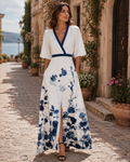 Vanessa Women's Floral Midi Dress – V Neck Belted Spring Summer Occasion Dress