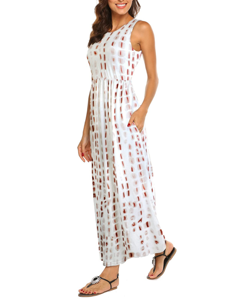 Eloise Women's Striped Maxi Dress – Sleeveless Crew Neck Pocket Casual Summer Dress