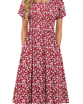 Eloise Women's A-Line Midi Dress – Short Sleeve Round Neck Dress with Pockets