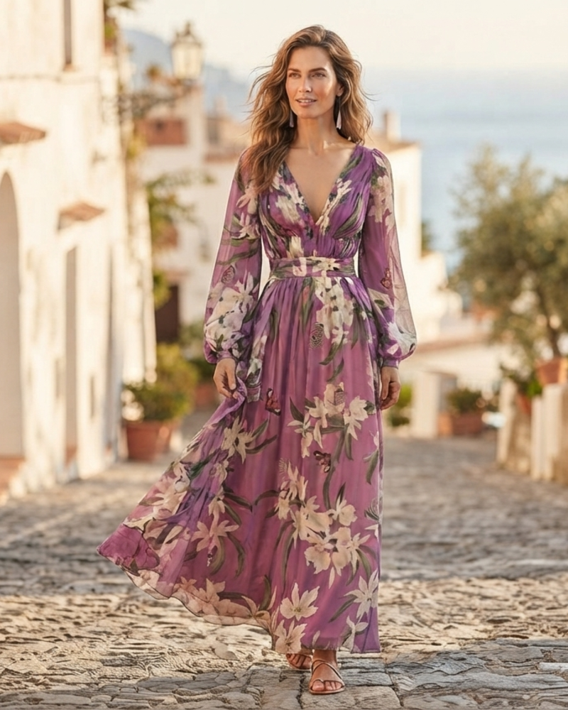 Primrose Women's Purple Maxi Dress – Lightweight Flowing Summer Style