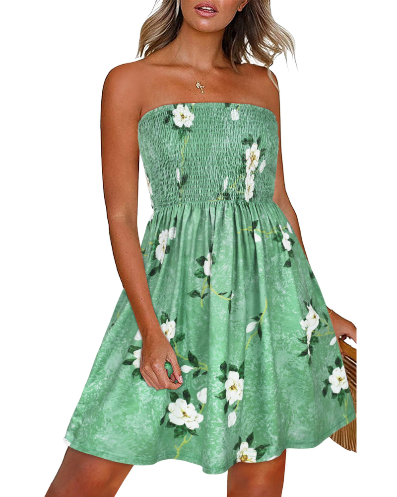 Darline Women's Strapless Sundress – Boho Floral A-Line Beach Summer Dress
