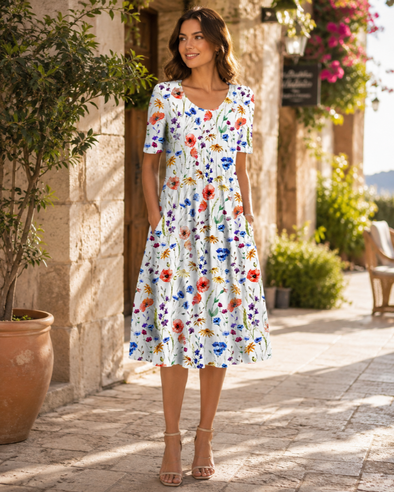 Penelope Women's Cotton Summer Dress – Breathable Elegant Midi Casual Dress