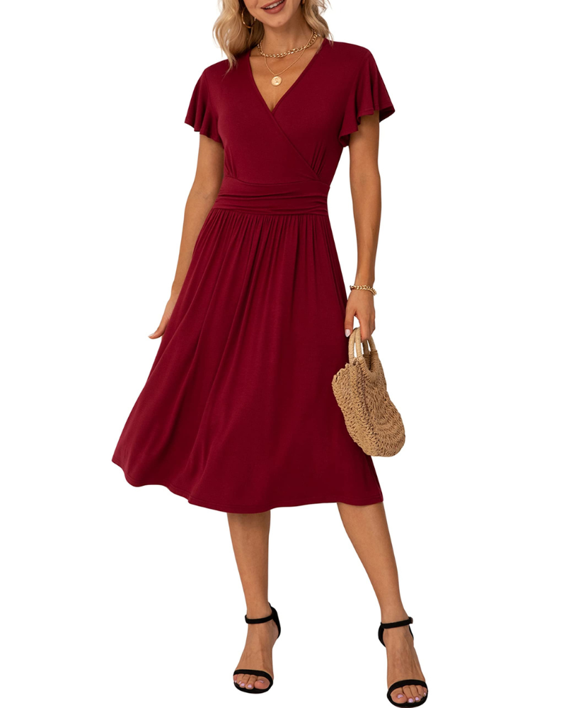 Felicity Women's Floral Wrap Dress – Short Sleeve V Neck A-Line Summer Dress