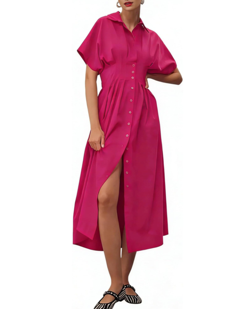 Savannah Women's Button Shirt Dress – Collared Pleated Maxi Casual Dress