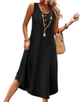 Mabel Women's Sleeveless Midi Dress – Button Front Dress with Pockets