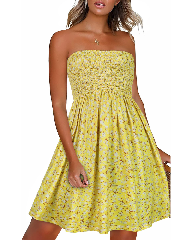 Darline Women's Strapless Sundress – Boho Floral A-Line Beach Summer Dress