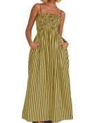 Roslyn Women's Striped Maxi Dress – Square Neck Spaghetti Strap Smocked Dress