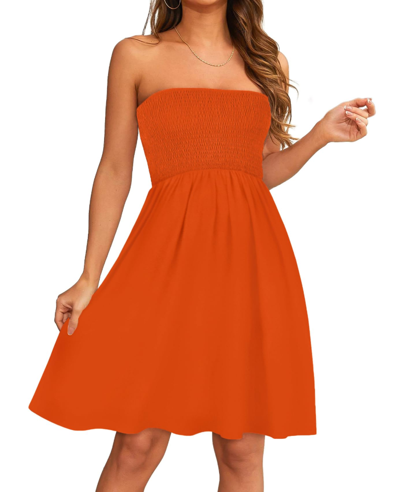 Cora Women's Strapless Sundress – Bandeau A-Line Mini Casual Summer Dress