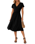 Felicity Women's Floral Wrap Dress – Short Sleeve V Neck A-Line Summer Dress