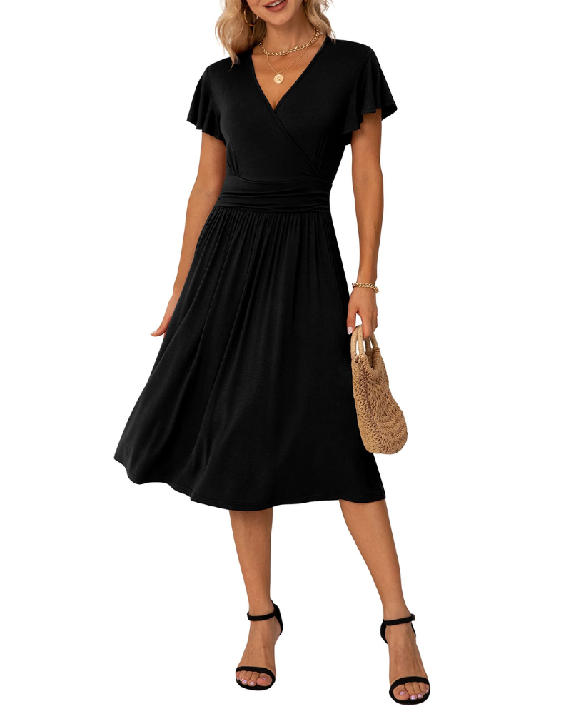 Felicity Women's Floral Wrap Dress – Short Sleeve V Neck A-Line Summer Dress