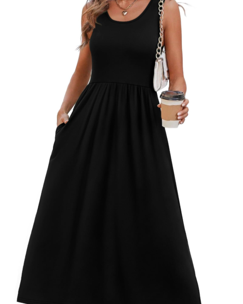 Abigail Women's Sleeveless Midi Dress – Scoop Neck A-Line Casual Summer Dress