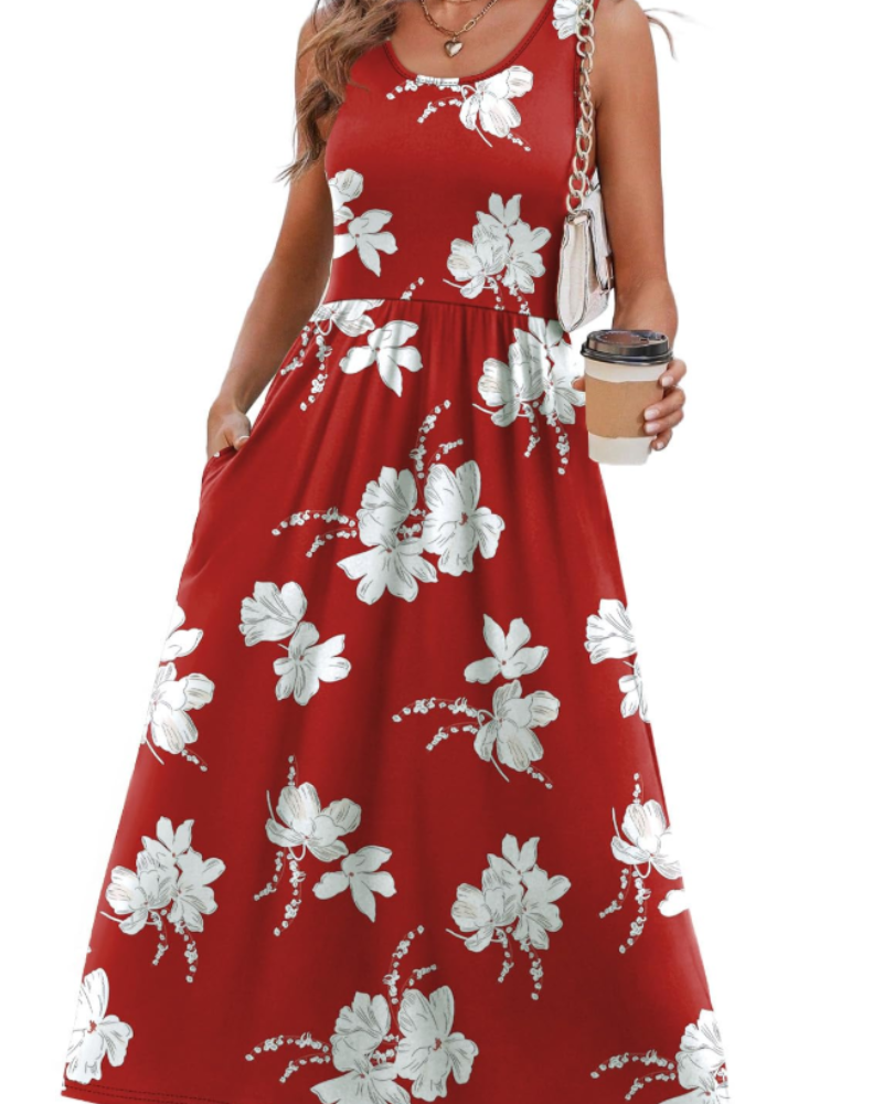 Abigail Women's Sleeveless Midi Dress – Scoop Neck A-Line Casual Summer Dress