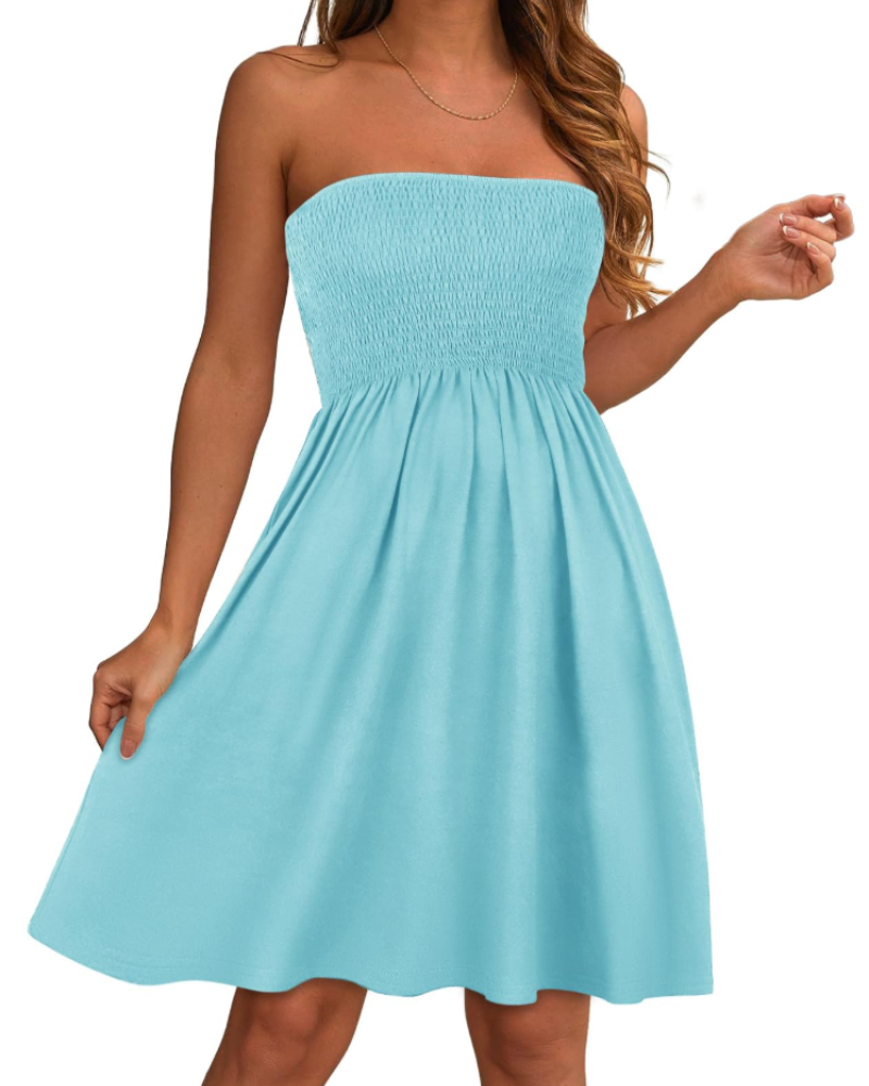 Cora Women's Strapless Sundress – Bandeau A-Line Mini Casual Summer Dress