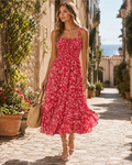 Bianca Women's Floral Chiffon Maxi Dress – Square Neck Smocked Summer Dress