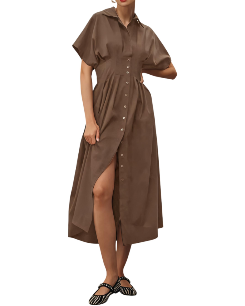 Savannah Women's Button Shirt Dress – Collared Pleated Maxi Casual Dress