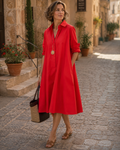 Amelie Women's Shirt Dress – Long Sleeve Midi Button Front Casual Smart Dress