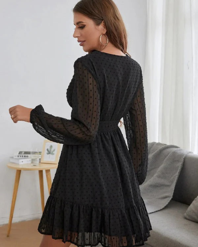 Gwendolyn Women's Polka Dot Dress – Sheer Sleeves & Flattering Fit-and-Flare Cut
