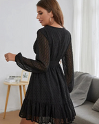 Gwendolyn Women's Polka Dot Dress – Sheer Sleeves & Flattering Fit-and-Flare Cut