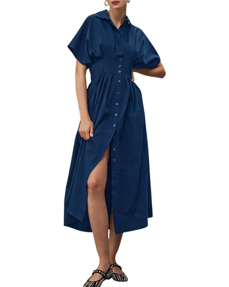 Savannah Women's Button Shirt Dress – Collared Pleated Maxi Casual Dress
