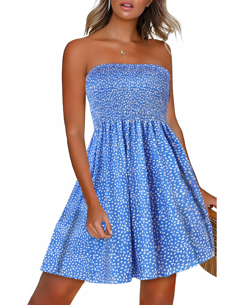 Darline Women's Strapless Sundress – Boho Floral A-Line Beach Summer Dress