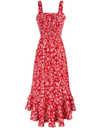 Bianca Women's Floral Chiffon Maxi Dress – Square Neck Smocked Summer Dress