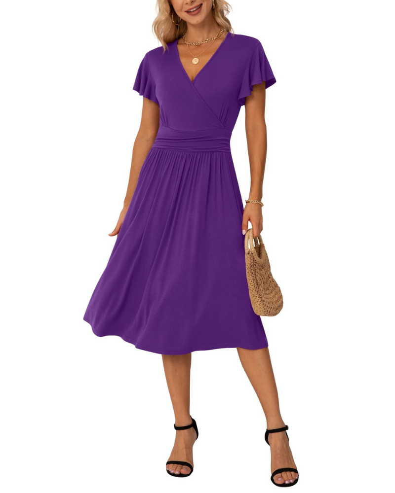 Felicity Women's Floral Wrap Dress – Short Sleeve V Neck A-Line Summer Dress