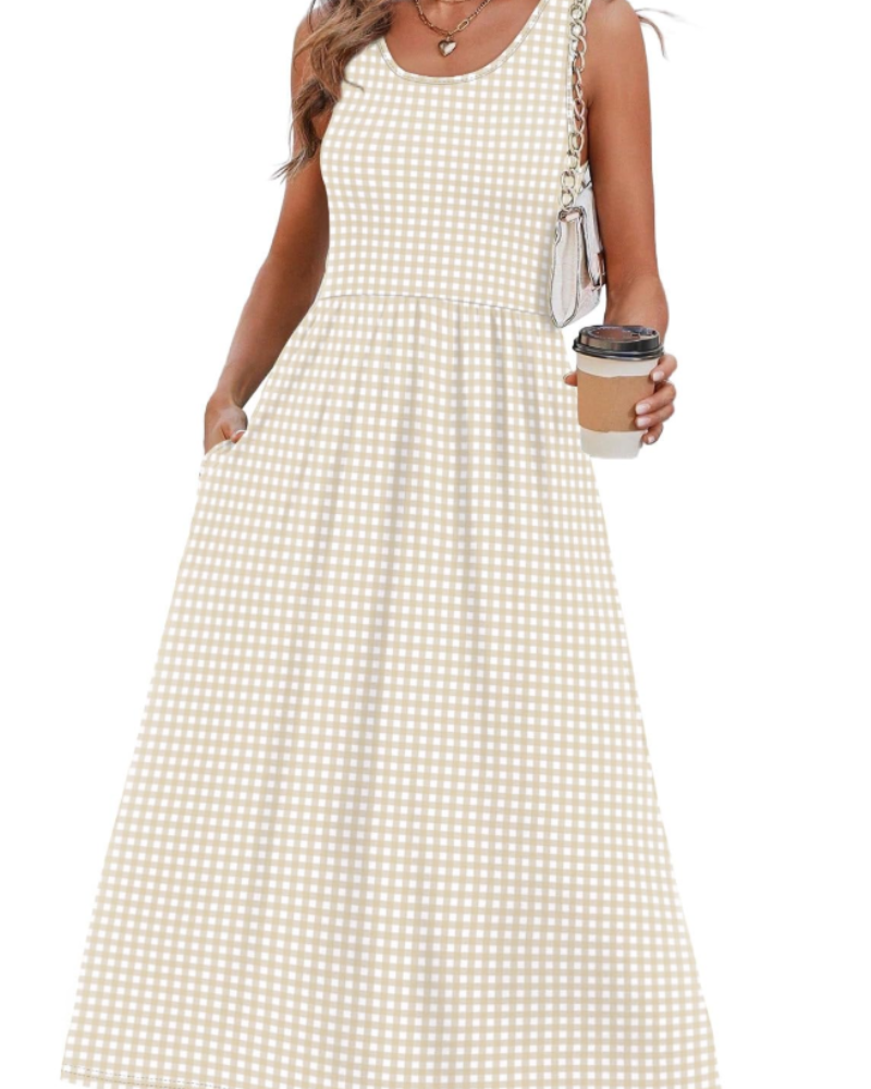 Morgan Women's Sleeveless Midi Dress – Scoop Neck A Line Summer Casual Dress