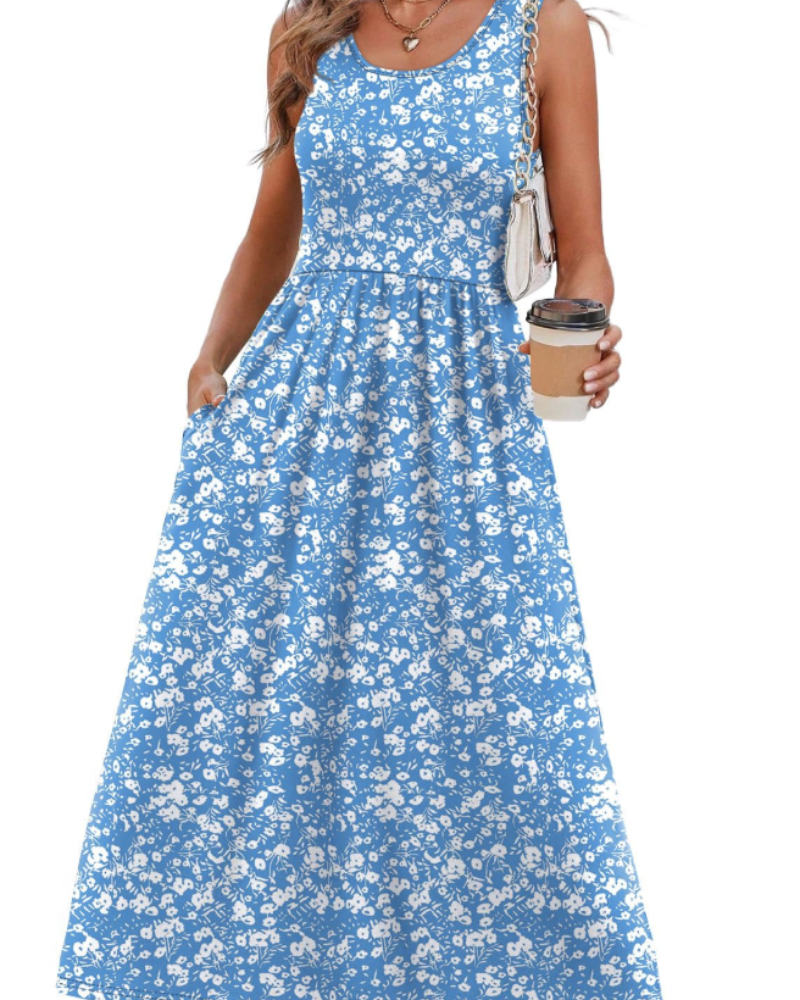 Abigail Women's Sleeveless Midi Dress – Scoop Neck A-Line Casual Summer Dress