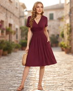 Rosalie Women's Floral Wrap Dress – V Neck Short Sleeve A-Line Pocket Midi Dress