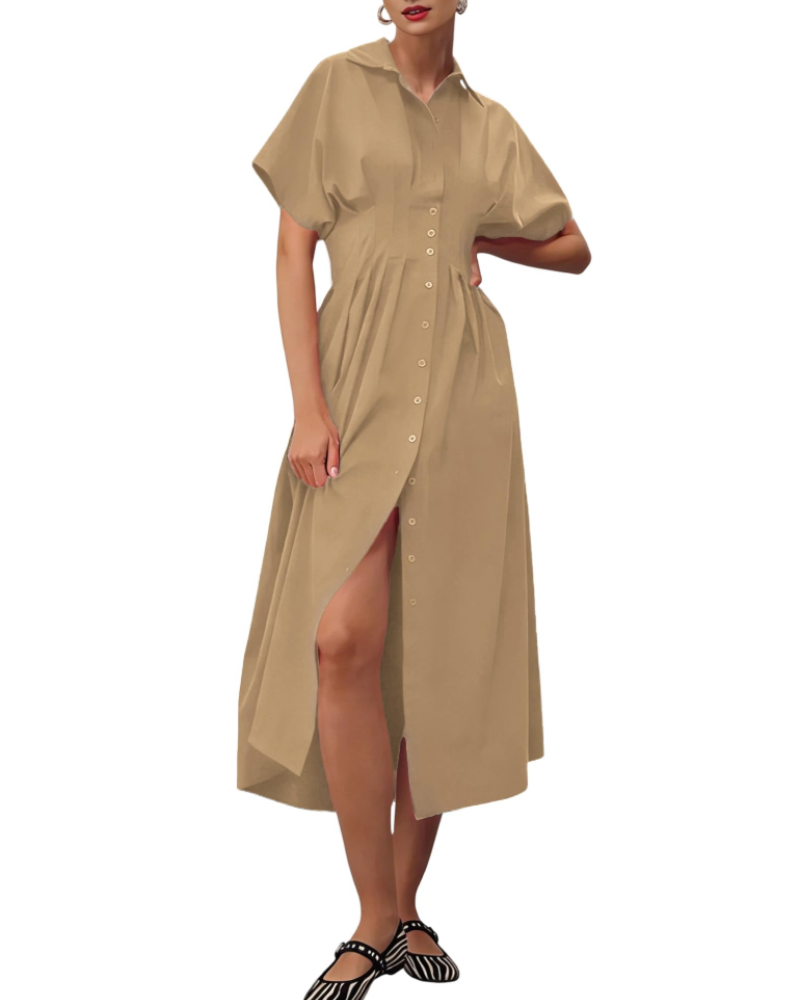 Savannah Women's Button Shirt Dress – Collared Pleated Maxi Casual Dress