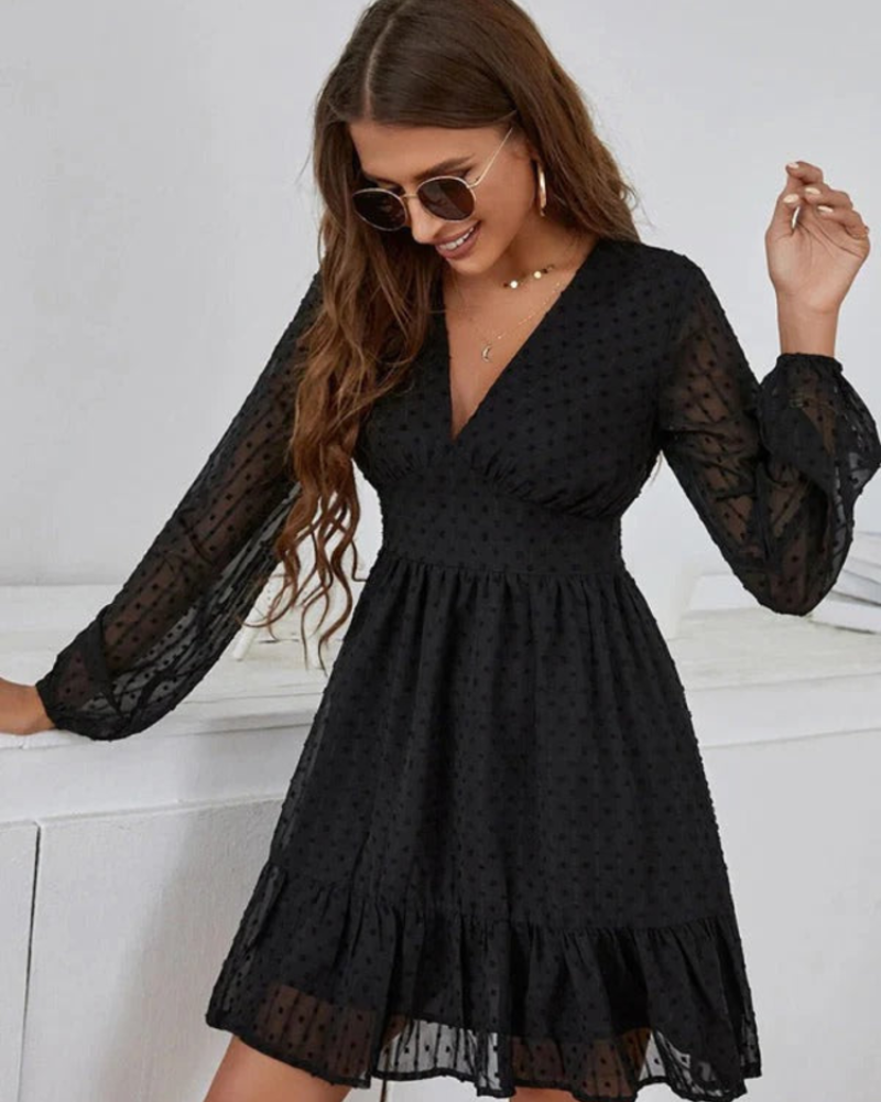 Gwendolyn Women's Polka Dot Dress – Sheer Sleeves & Flattering Fit-and-Flare Cut