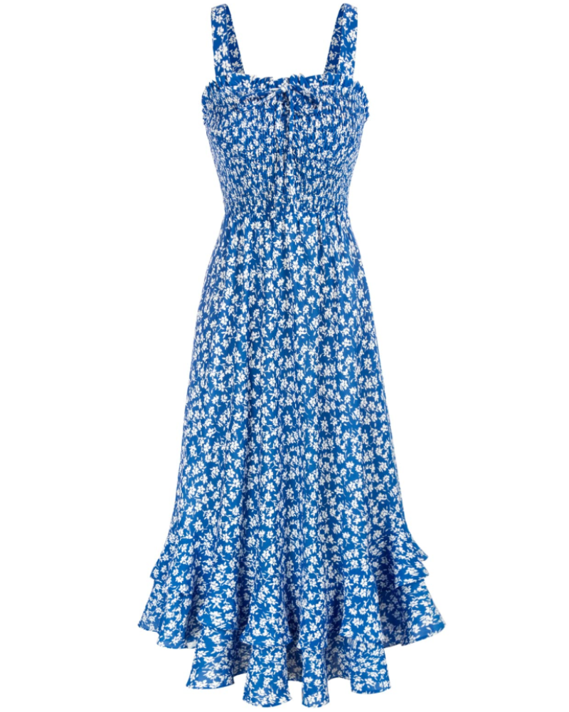 Bianca Women's Floral Chiffon Maxi Dress – Square Neck Smocked Summer Dress