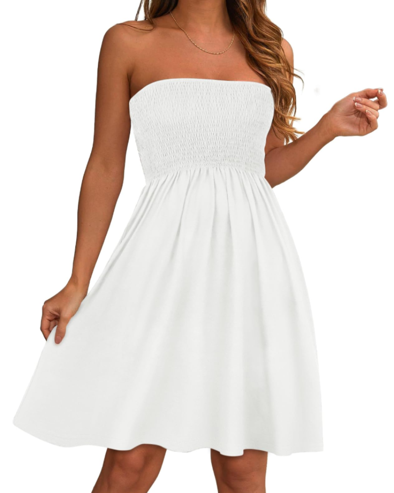 Cora Women's Strapless Sundress – Bandeau A-Line Mini Casual Summer Dress