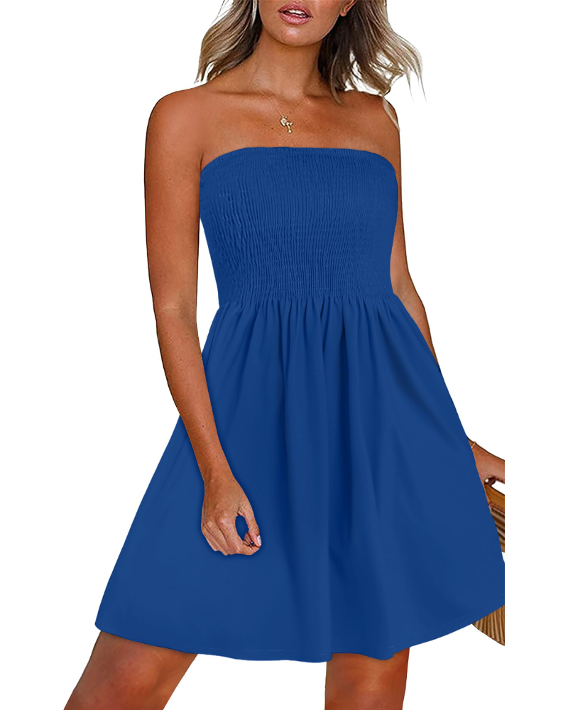 Darline Women's Strapless Sundress – Boho Floral A-Line Beach Summer Dress