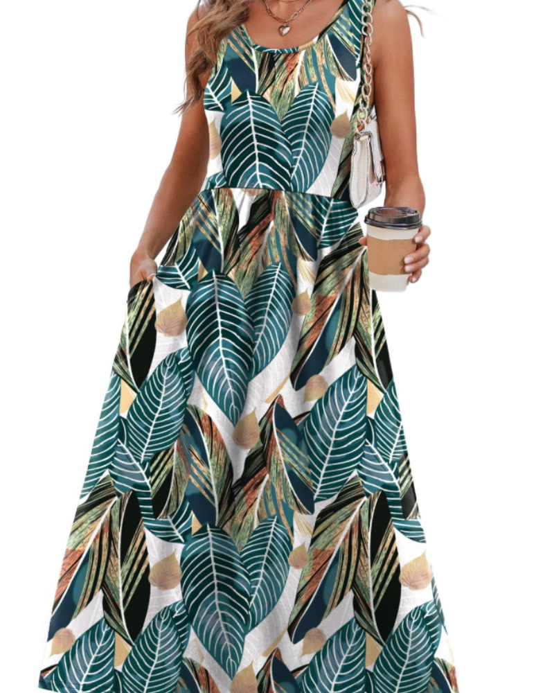 Morgan Women's Sleeveless Midi Dress – Scoop Neck A Line Summer Casual Dress