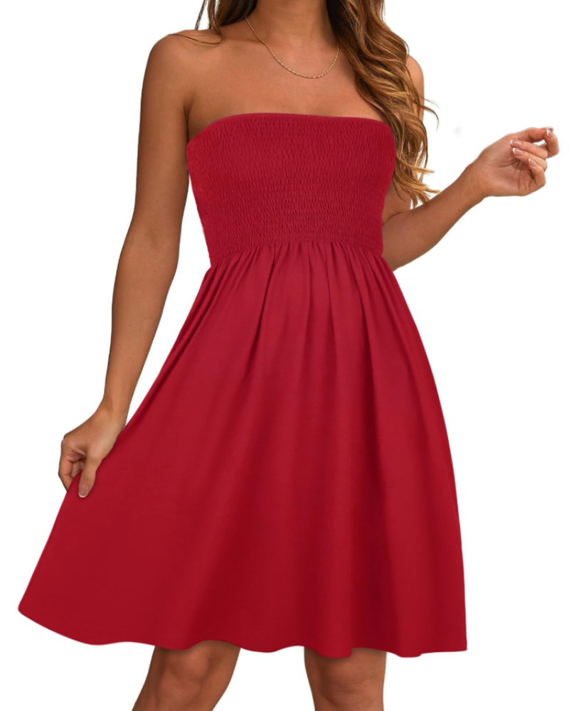 Cora Women's Strapless Sundress – Bandeau A-Line Mini Casual Summer Dress