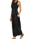 Eloise Women's Striped Maxi Dress – Sleeveless Crew Neck Pocket Casual Summer Dress