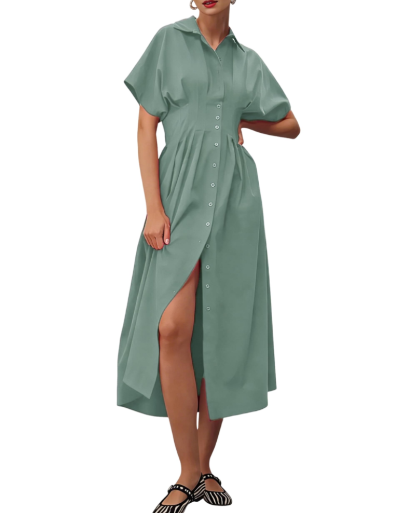 Savannah Women's Button Shirt Dress – Collared Pleated Maxi Casual Dress