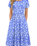 Eloise Women's A-Line Midi Dress – Short Sleeve Round Neck Dress with Pockets