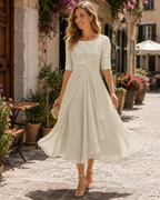 Evangeline Women's Lace Midi Dress – Chiffon A-Line Elegant Occasion Dress